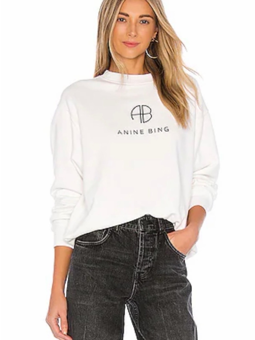 ANINE BING White Logo Pullover Sweatshirt